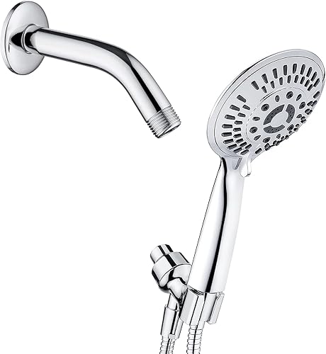 BRIGHT SHOWERS Juego de cabezal de ducha de mano de alta presión con 9 ajustes de pulverización con brazo de ducha de latón de 6 pulgadas, cromado