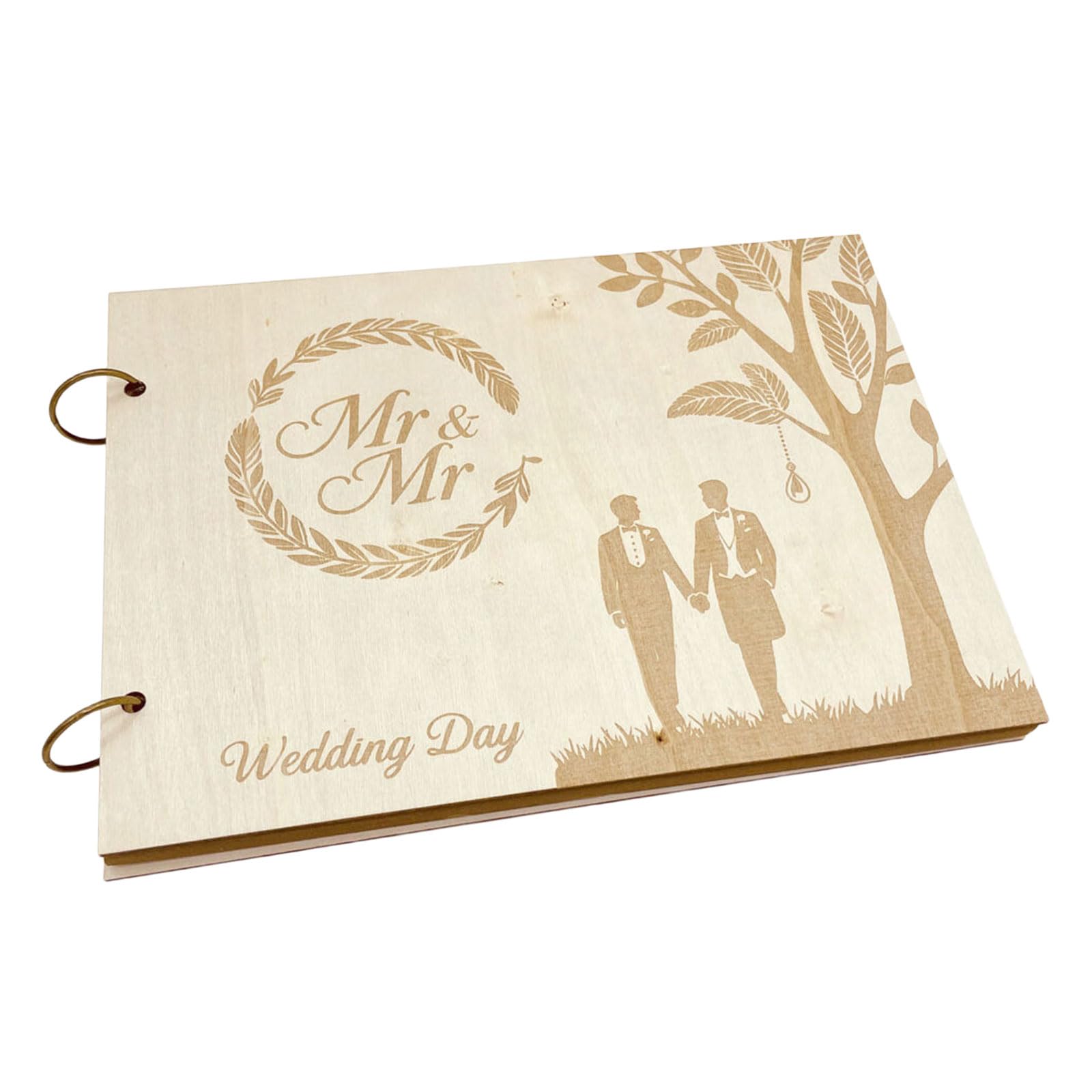 Carotoe No.5 Type Wood Construction 20 Pages Hollow Wedding Guest Book Engagement Guestbook Home Display Decoration Supplies Wedding Guest Book