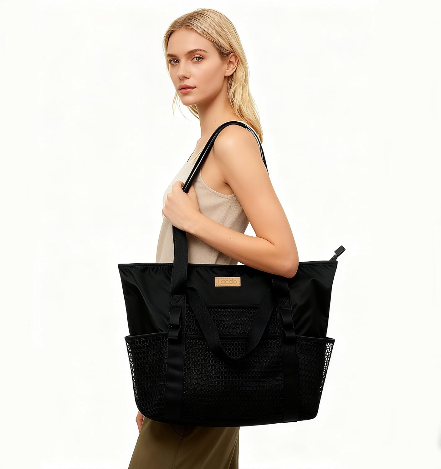 Lacdo Tote Bag for Women, Casual Mesh Tote Bag Hobo Women Foldable Handbag Shoulder Bag, Large Beach Bag for Travel Essential - Image 5