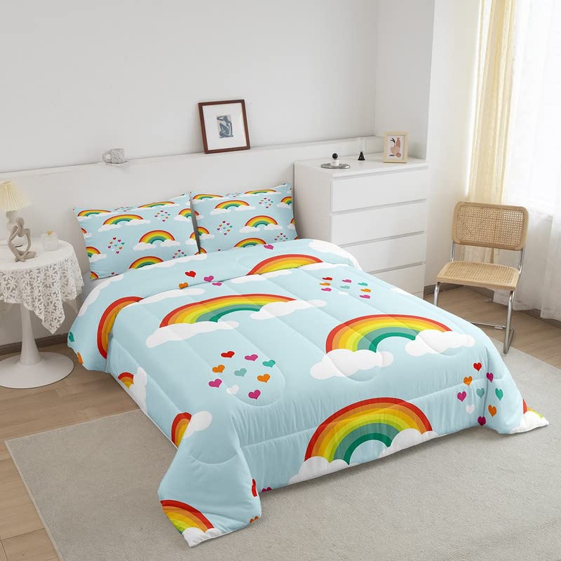 Edredón de arcoíris King con 2 fundas, ropa de cama infantil multicolor y transpirable de rayas 2
