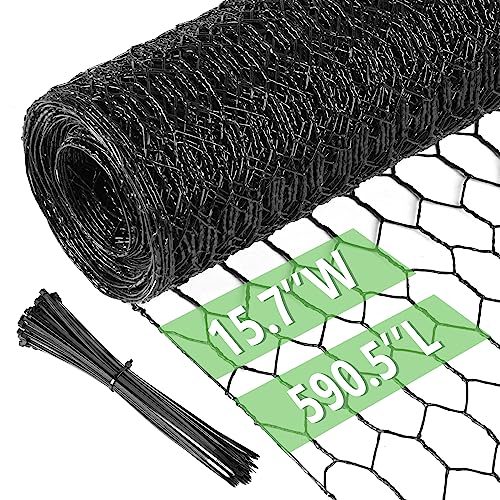 Image of Chicken Wire 15.7 in x 590.5 in Poultry Wire Netting Hexagonal Galvanized Mesh Garden Fence Barrier for Pet Rabbit Chicken Fencing with 100 Pcs Cable Zip Ties(PVC-Coated)