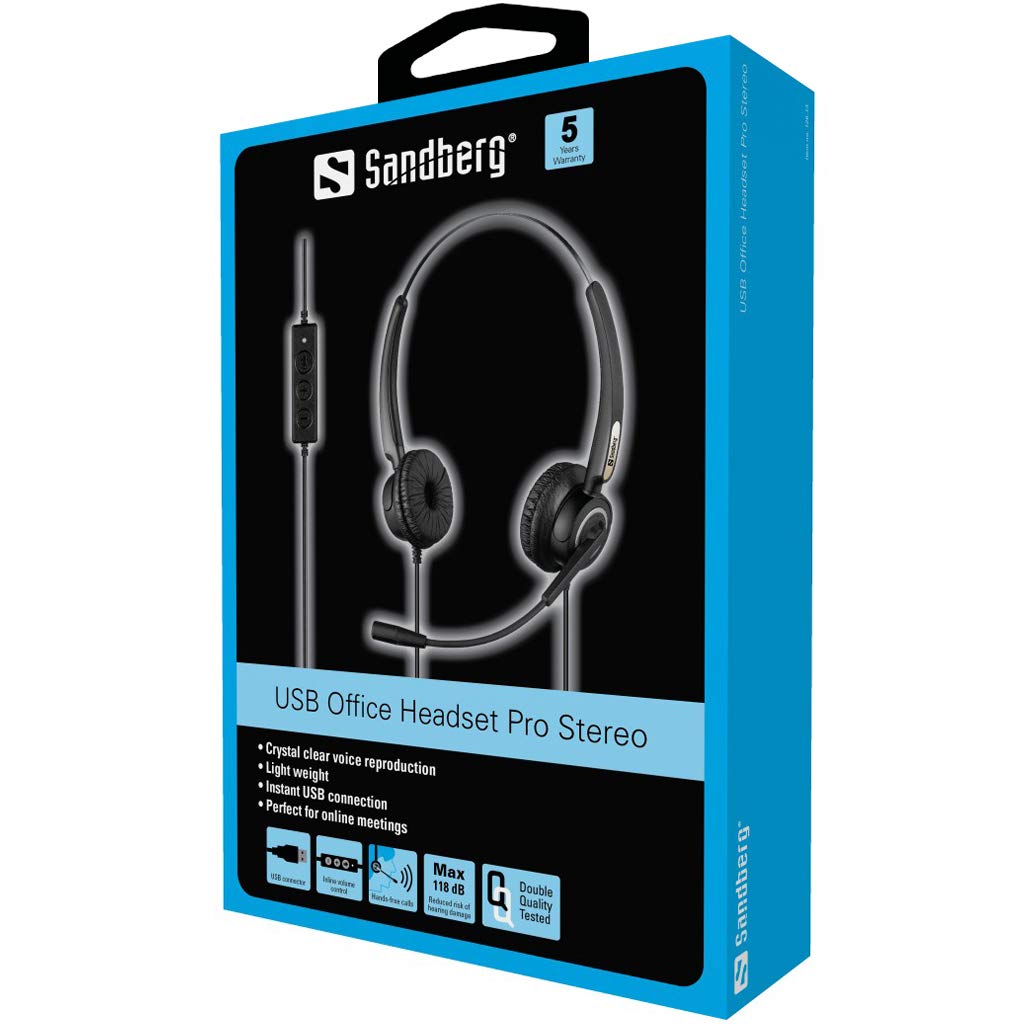 Sandberg USB Office Headset Pro Stereo USB Office Headset Pro 126-13 (USB Office Headset Pro Stereo, Headset, Band, Office/Call Center, nero, Stereofonico, pulsante