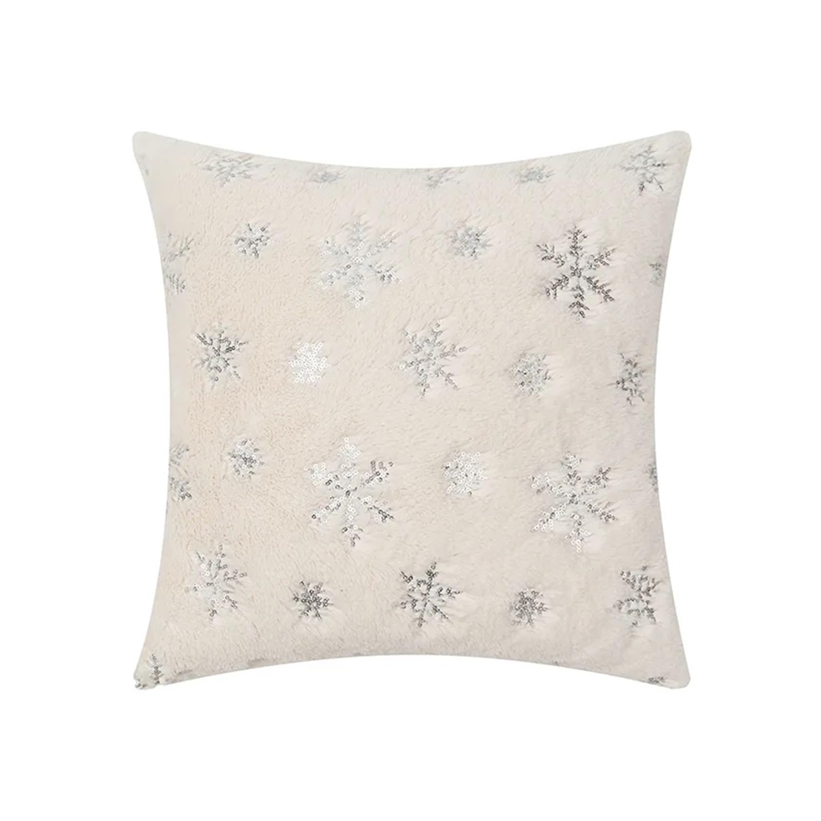 Funda Cojin Navidad Funda de almohada de copo de nieve de Navidad, 45x45CM, bordado con lentejuelas, estampado, funda de cojín for cintura, decoración, funda de almohada decorativa for el hogar(Silver