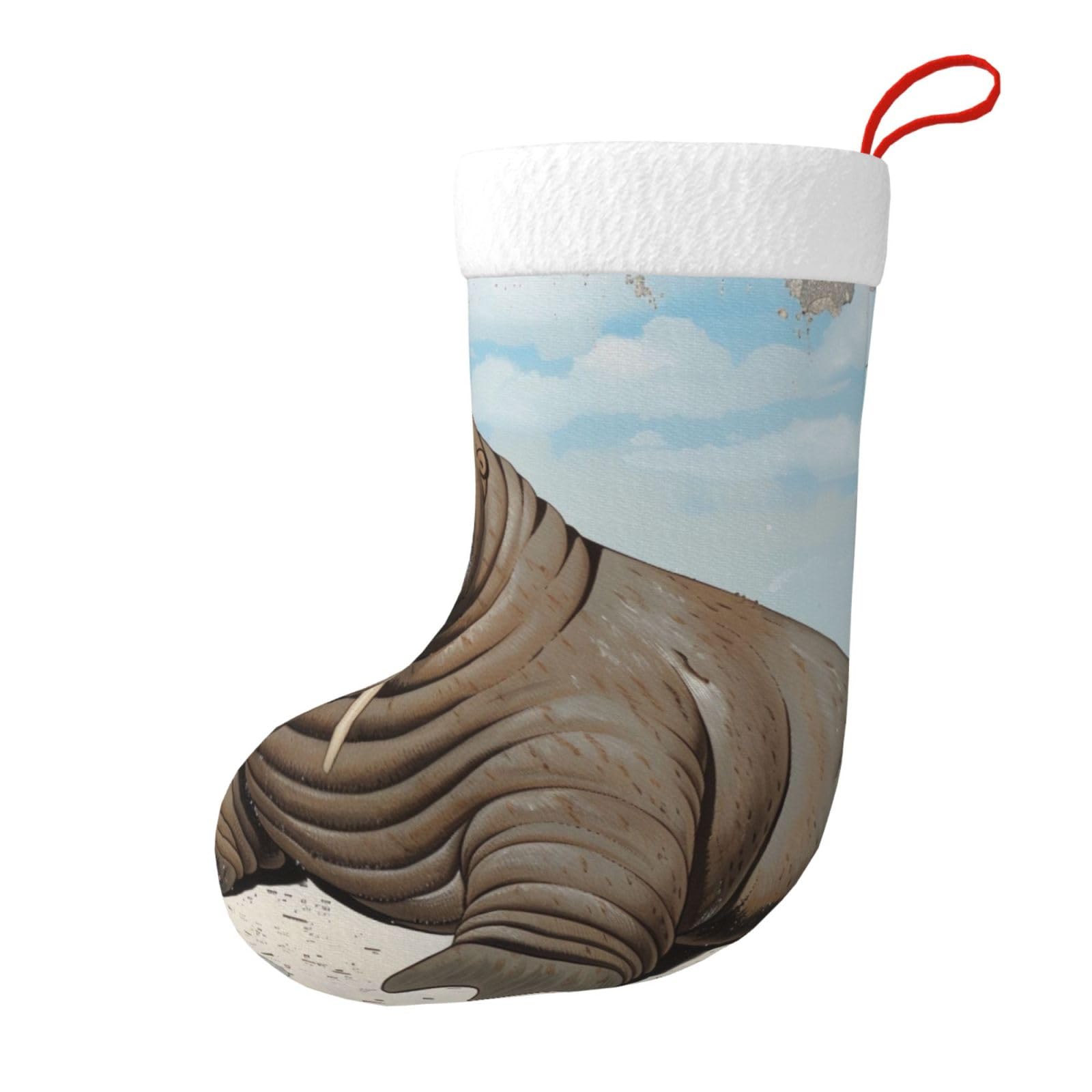 Walrus Print Christmas Stocking, 28x45cm Holiday Hanging Stockings for Fireplace, Tree Decorations, Gift Giving, and Party Festive Decor