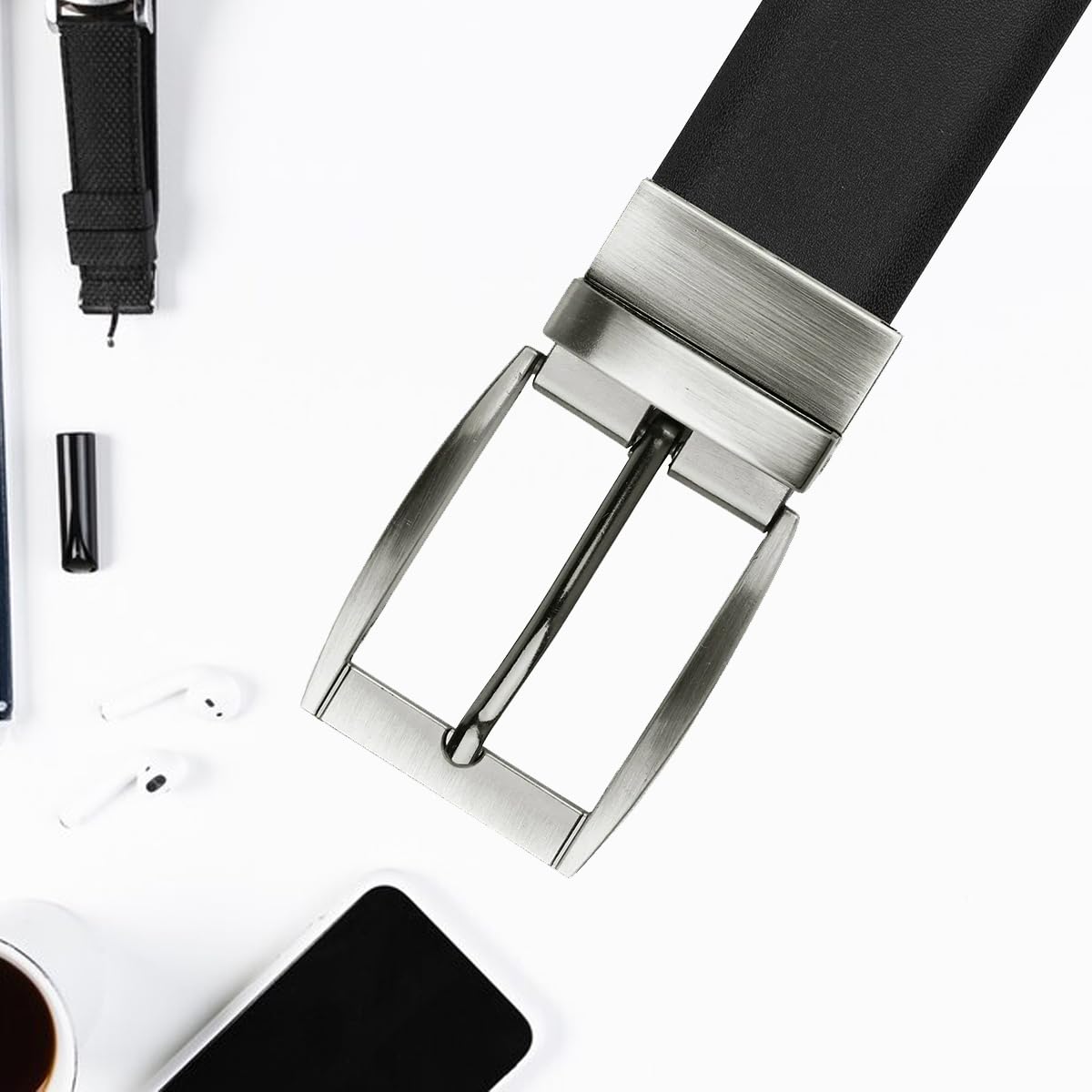 The Wallet Store Premium Reversible Leather Belt For Men - Black