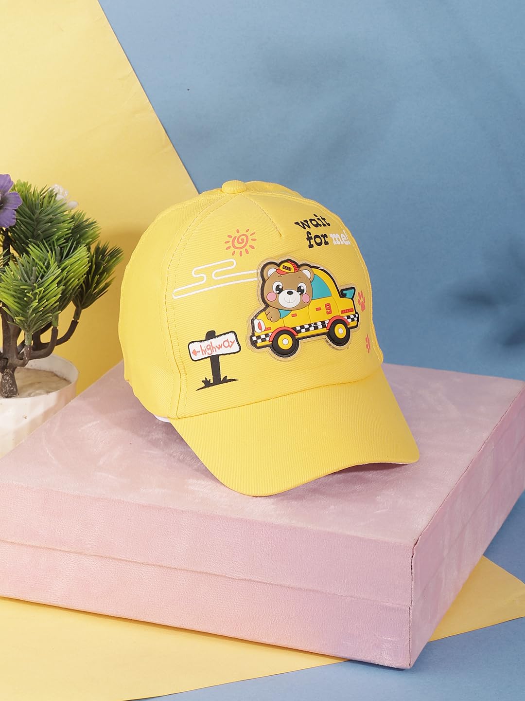 PASSION PETALS Summer Car Teddy Baseball Cap for Kids Boys and Girls 2-4Years-Yellow - Image 2 thumbnail