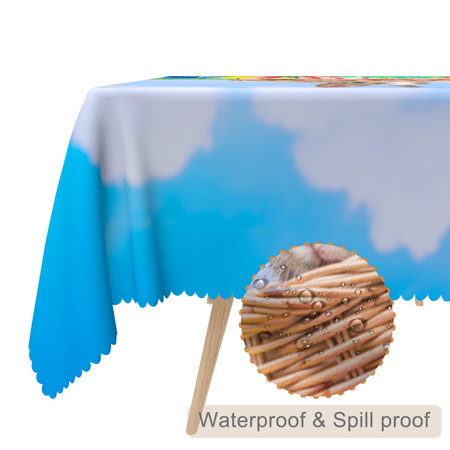 TTQYFNM 54x108inches Spring Easter Tablecloth Easter Rabbit Colorful Eggs Green Grass Blue Sky Decorative Table Cover Spill Proof Waterproof Fabric Table Cloth for Dining Table Garden Outdoor Camping