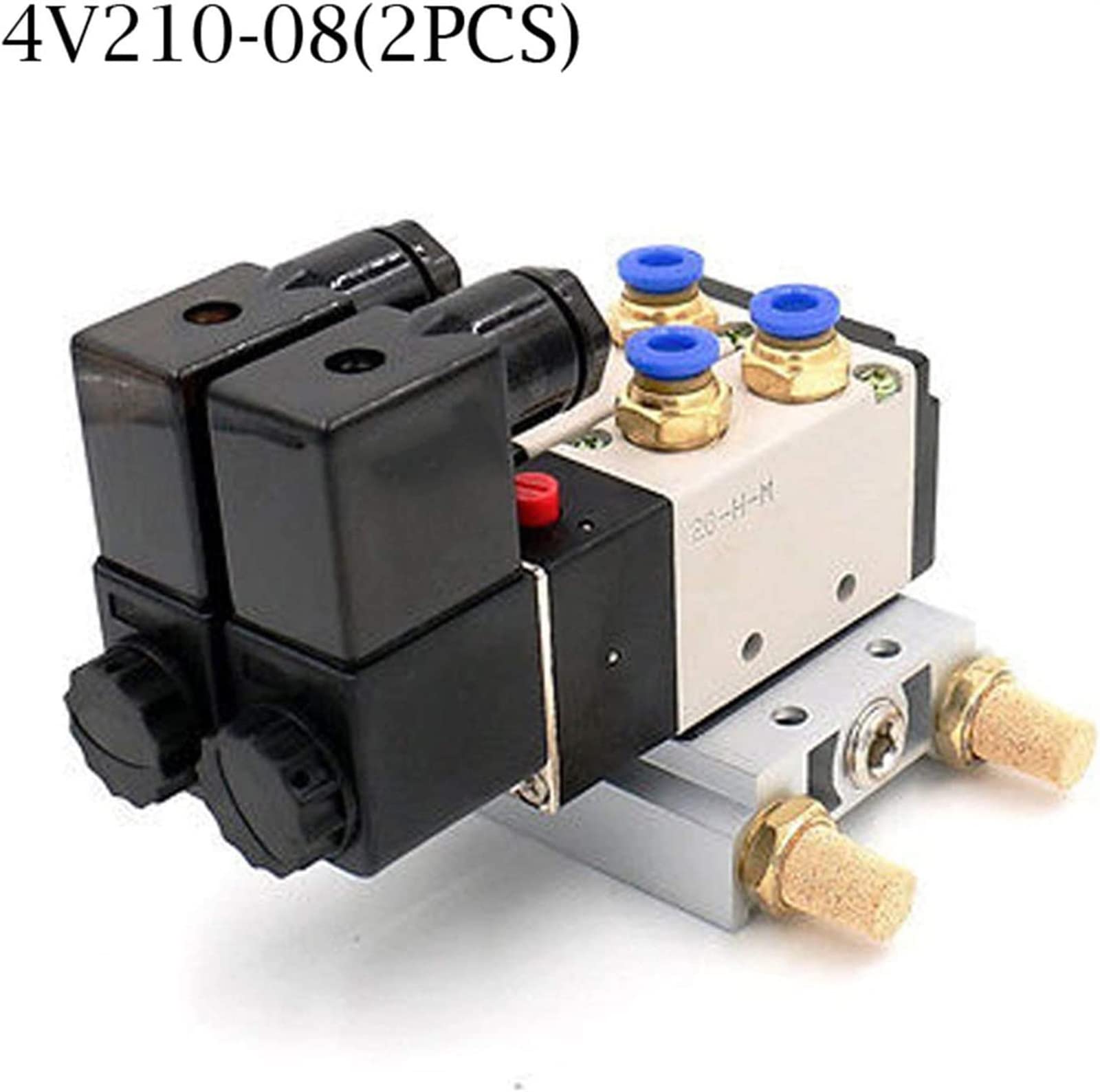 1/4 cala DC12V 24V podwójny pneumatyczny zawór elektromagnetyczny 4V210-08 tłumik 4 mm 6 mm 8 mm 10 mm 12 mm szybkozłączka zestaw podstawowy AC110v 220v przydatny (8 mm armatura, AC110V)