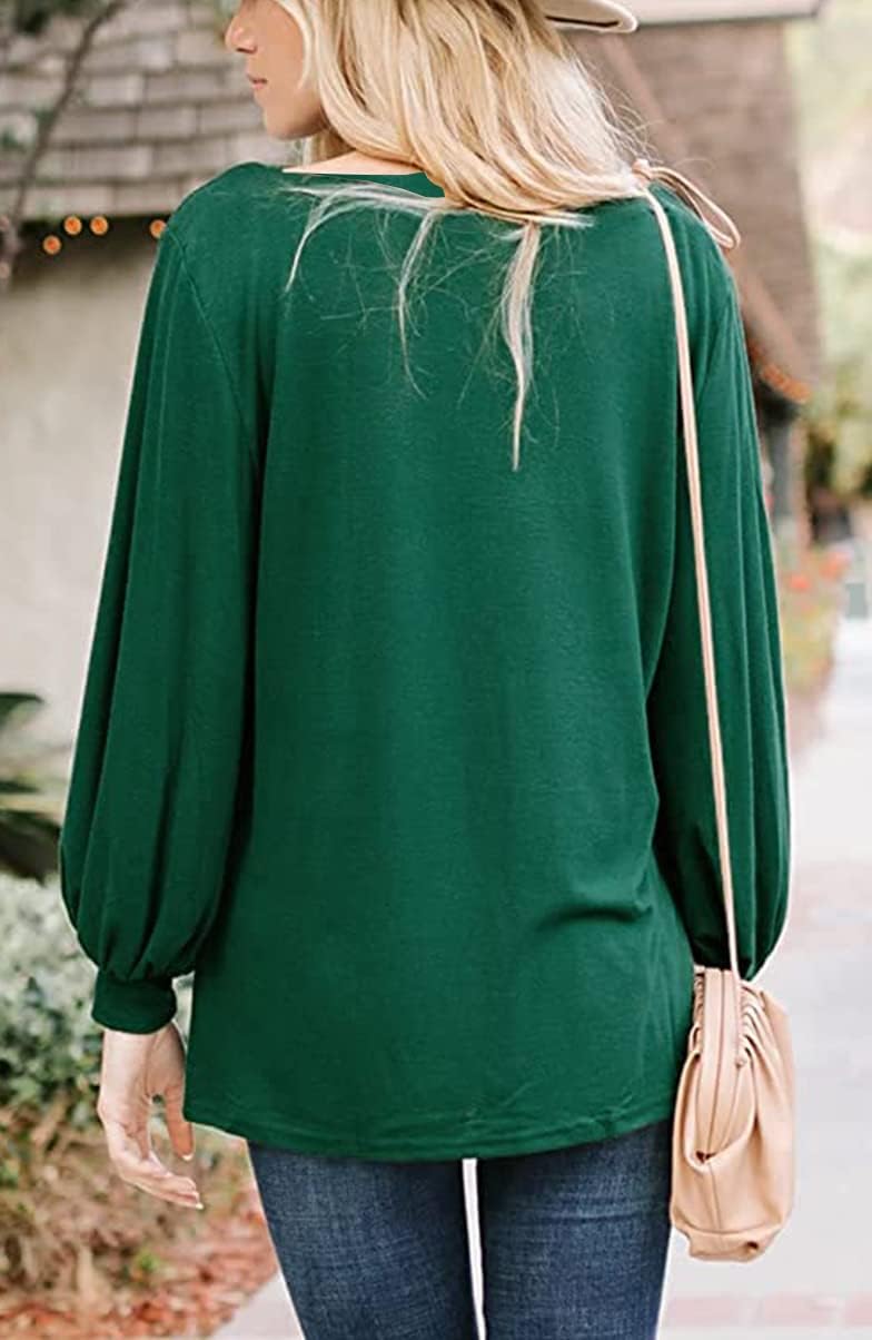 MAKARTHY Women's Long Puff Sleeve Boat Neck T-Shirts Tunic Top - Image 4