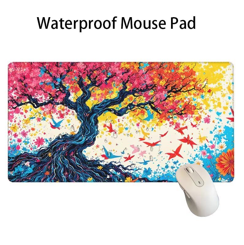Kolorowa podkładka pod mysz, duża podkładka pod mysz, 1200 x 600 x 3 mm, podkładka na biurko, zszyte krawędzie, antypoślizgowa mata na biurko, gumowa podstawa, wodoodporna, miękka tkanina, akcesoria