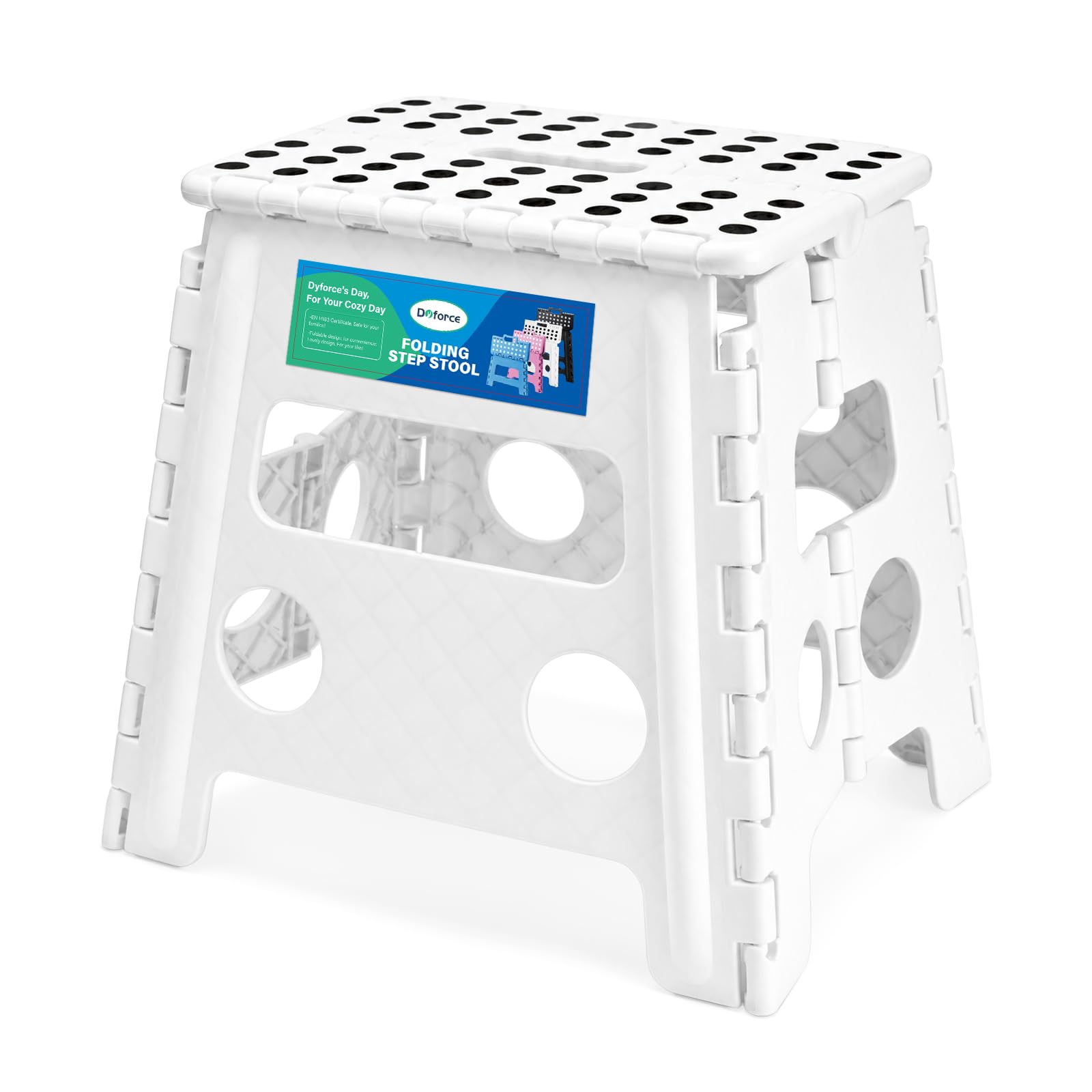 Dyforce Sgabello pieghevole antiscivolo, altezza 33 cm, resistente, per adulti, bambini, cucina, giardino, bagno, campeggio, campeggio, confezione da 1, colore: bianco