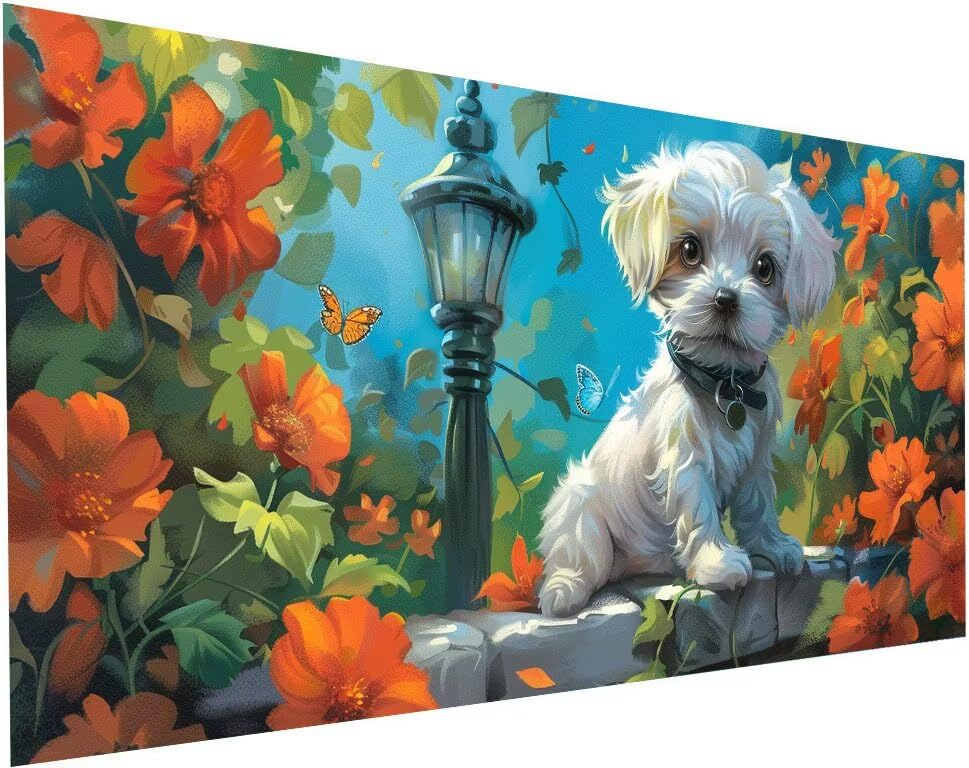 Kit complet broderie diamant contre le stress : tableau chien DIY