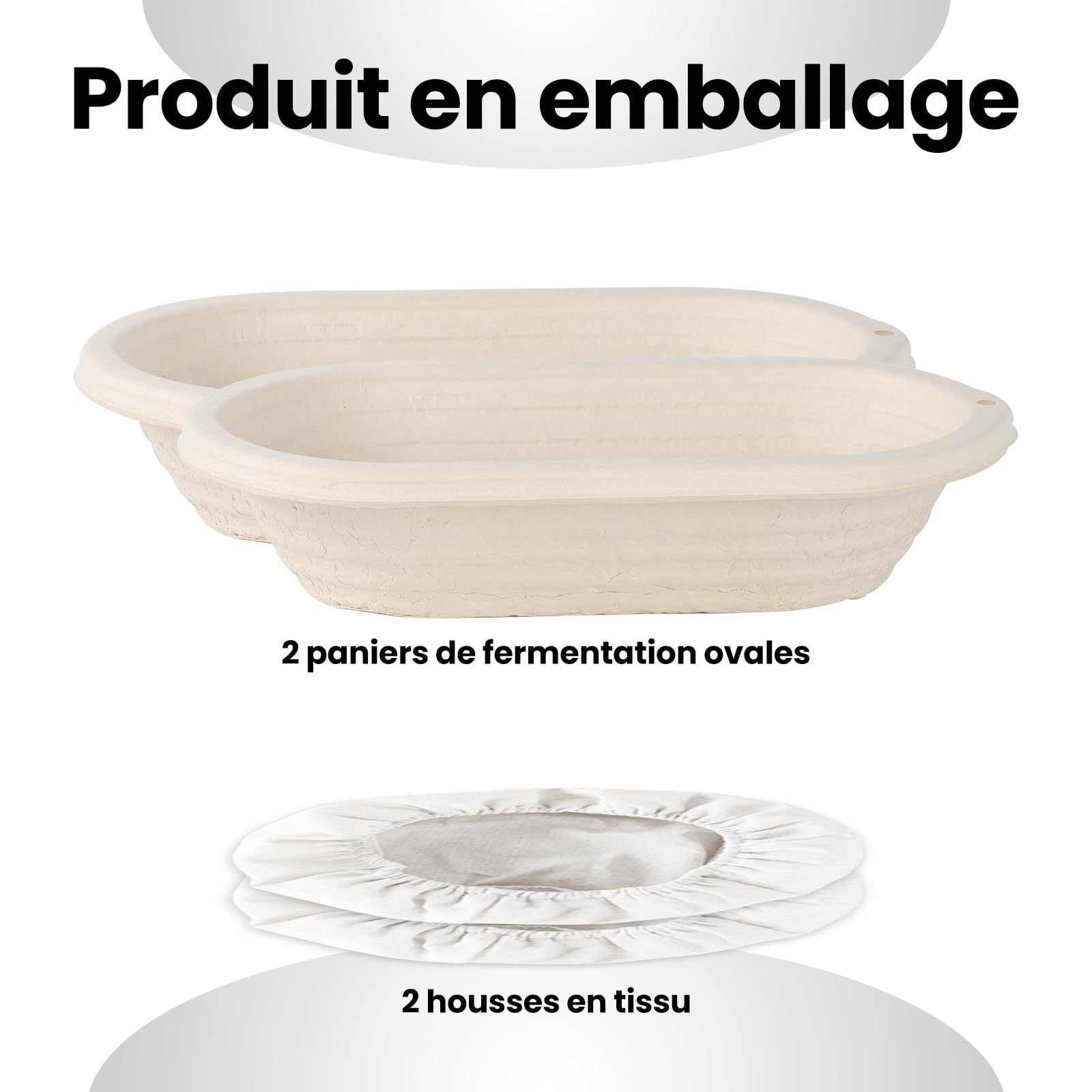 30cm Set 2 Ceste Lievitazione Ovali in Fibra di Canna - con 2 Foderine per Pane Professionale Materiale Ecologico Antibatterico (2x 12inch ovale)