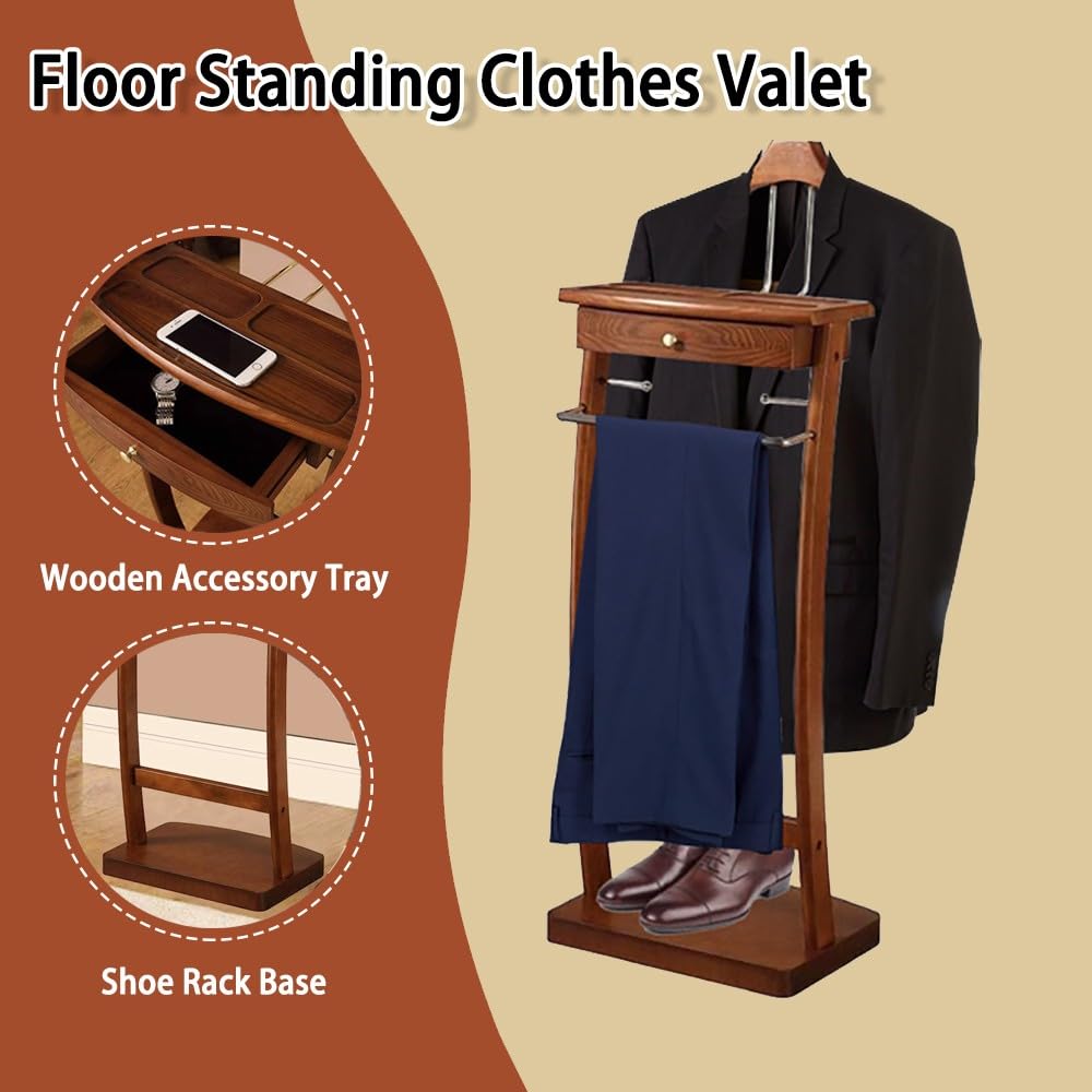 Indossatore Appendiabiti da Camera con Appendi Pantalone, Servo Muto da Camera con Cassetto, Servomuto Indossatore Appendiabiti con Base, per Camera da Letto, Dell'ufficio