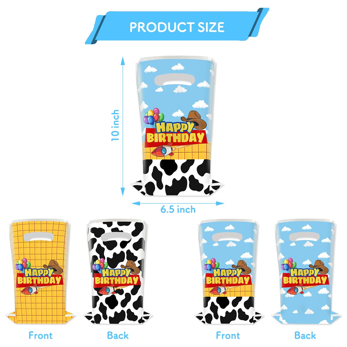JU XIN 40pcs Cartoon Story Birthday Party Favor Bags, Blue Sky White Cloud and Cow Print Candy Bags for Kids Party Decora