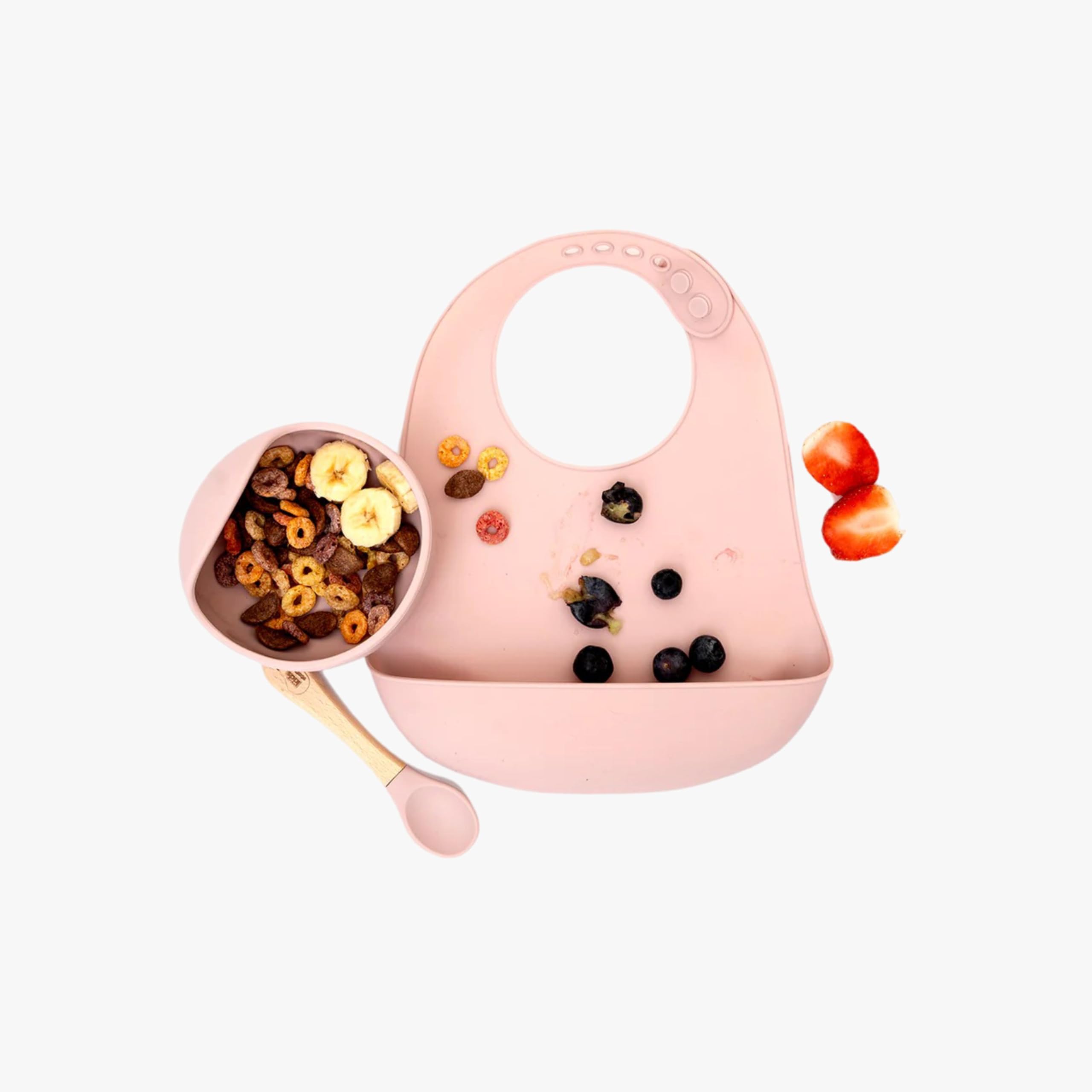 Kids Station 3 Piece BPA-Free Silicone Baby Feeding Set - Baby Bib - Spoon and Bowl - Make Mealtime Fun - Microwave Safe - Unbreakable Eco-Friendly - Organic & Natural (Pink)-image-9