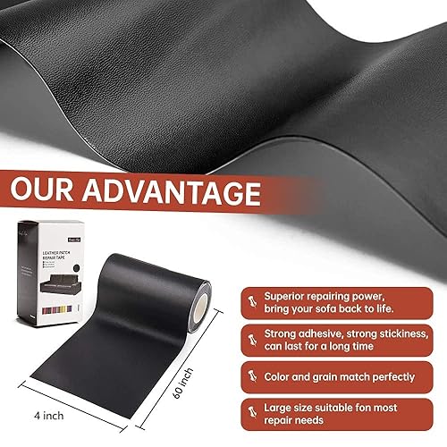 Miniatura 2 de Cindy's Tape Cinta de cuero adhesiva impermeable para reparaciones de 3 x 60 pulgadas para sofás, asientos de automóvil, bolsas, muebles, asiento