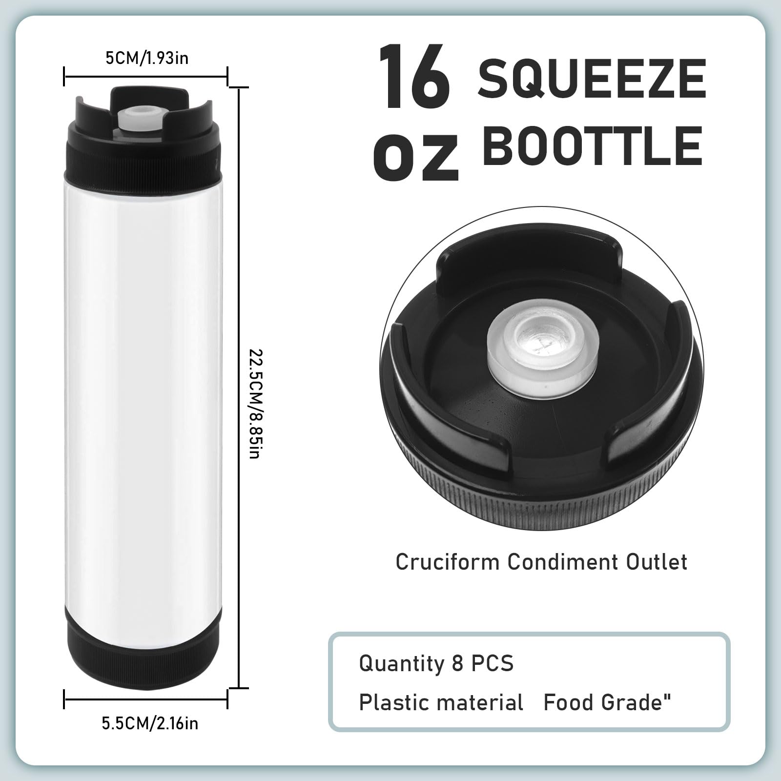 Malloom 8 Stück umgekehrte Kunststoff-Quetschflaschen, 473 ml, nachfüllbar, selbstdichtender Soßenspender für dicke Gewürze, Saucen, Teig, Dressing, Catering, Lebensmittel, LKW, Restaurant (schwarz)