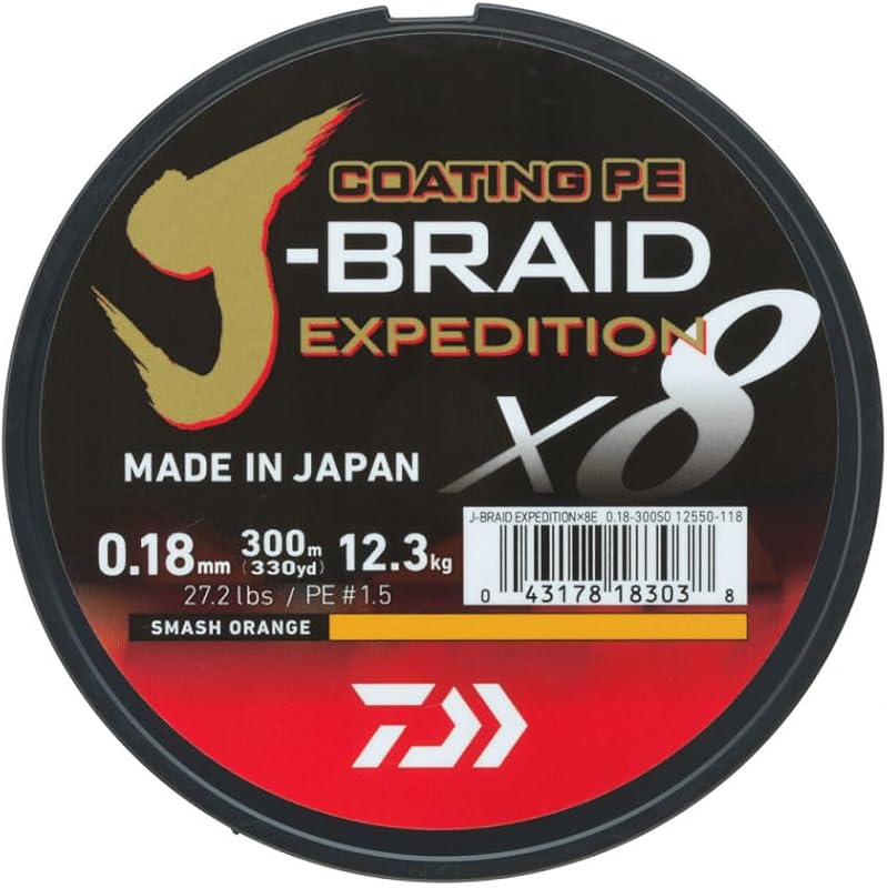 DAIWA J-Braid Expedition X8E, 150m, Smash Orange, Arancione, Lenza Intrecciata
