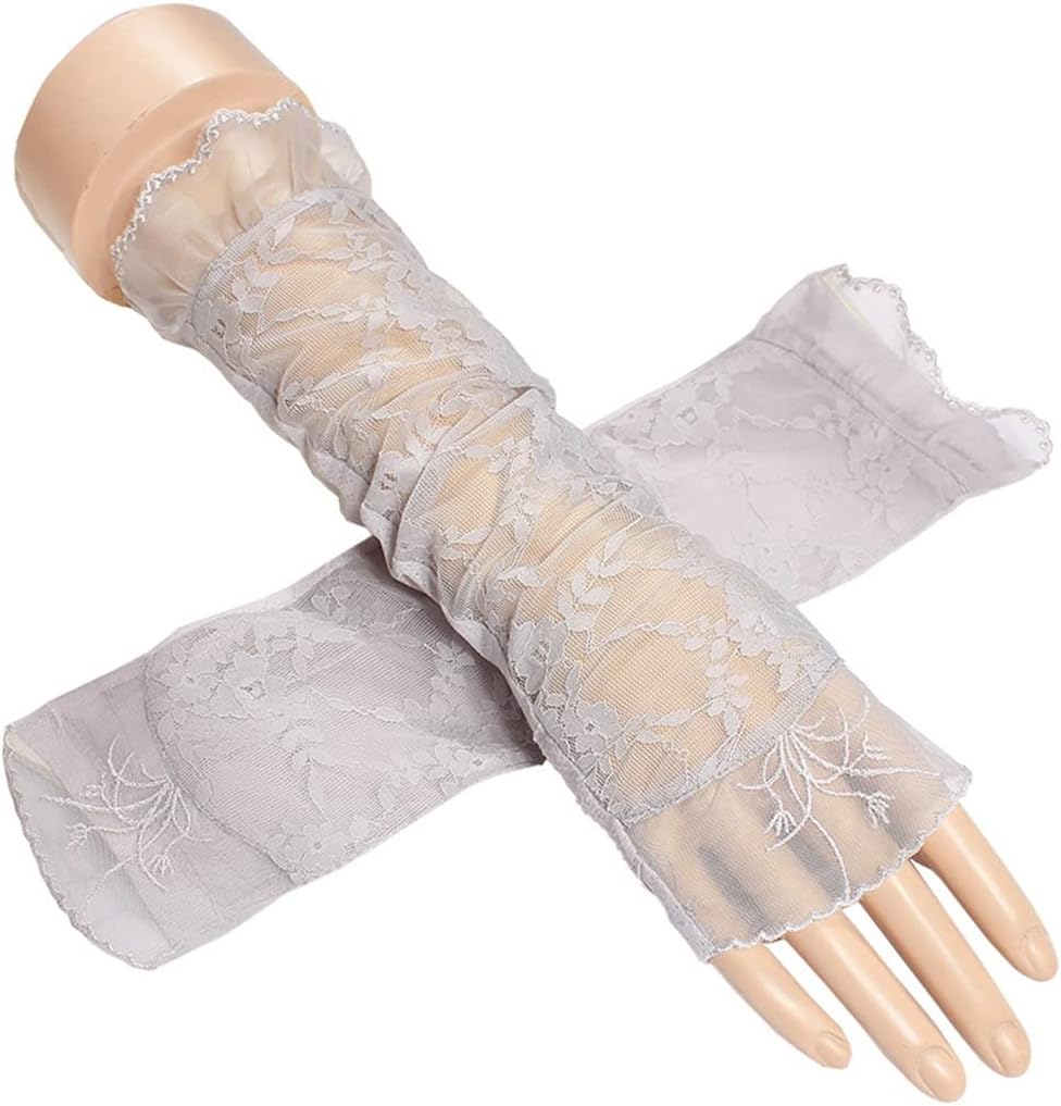 HBJWOV Gloves Women's Thin Driving Arm Guard Sleeves Fingerless Sunshade Arm Sleeves Half Lace Long