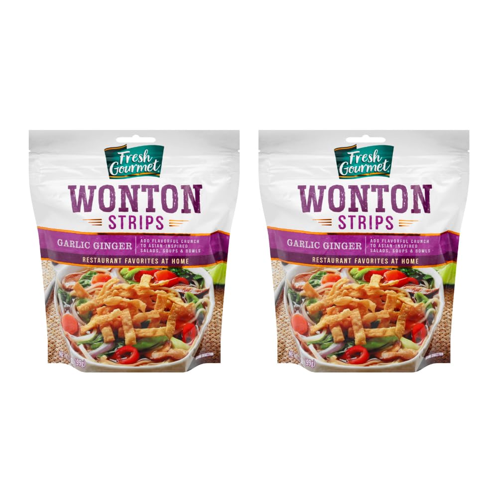 Fresh Gourmet Wonton Strip Garlic Ginger 3.5 Ounce (Pack of 2)