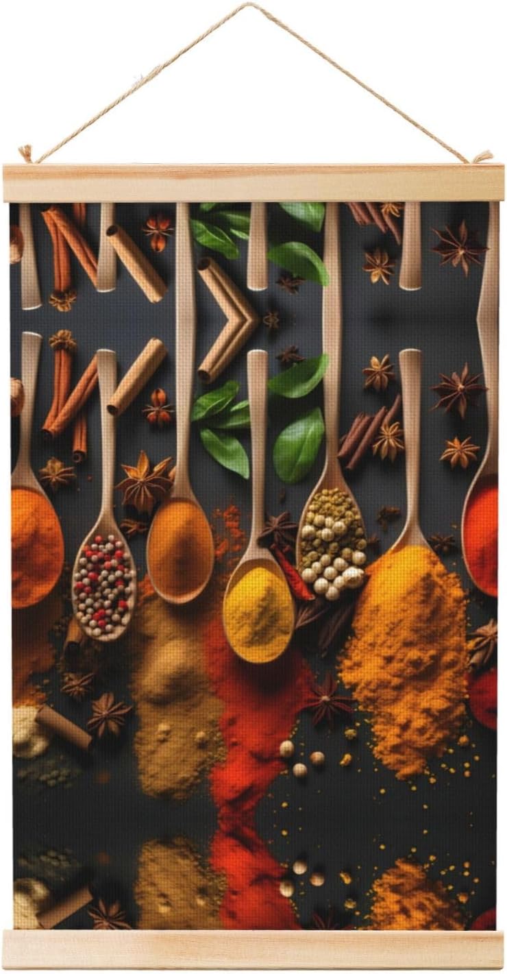 Spices Print Poster Hanger,Hanging Poster, Poster Frame,Wood Poster Hanger, For Wall Hanging