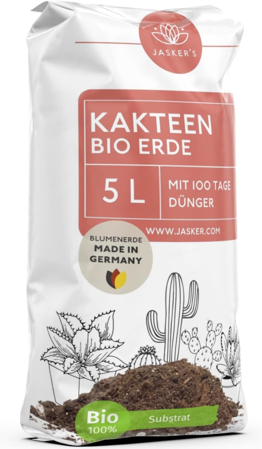 JASKERS® Kakteenerde Mit Dünger 5 L | Lockere Kaktus-Erde | Als Aloe Vera Erde Geeignet | Premium Kakteen-Erde Mit Wurzelaktivator | Perfekt Als Pflanzerde Zum Umtopfen