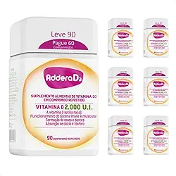 Kit com 6 - Suplemento Addera D3 2.000UI 90 Comprimidos Revestidos Sem Sabor