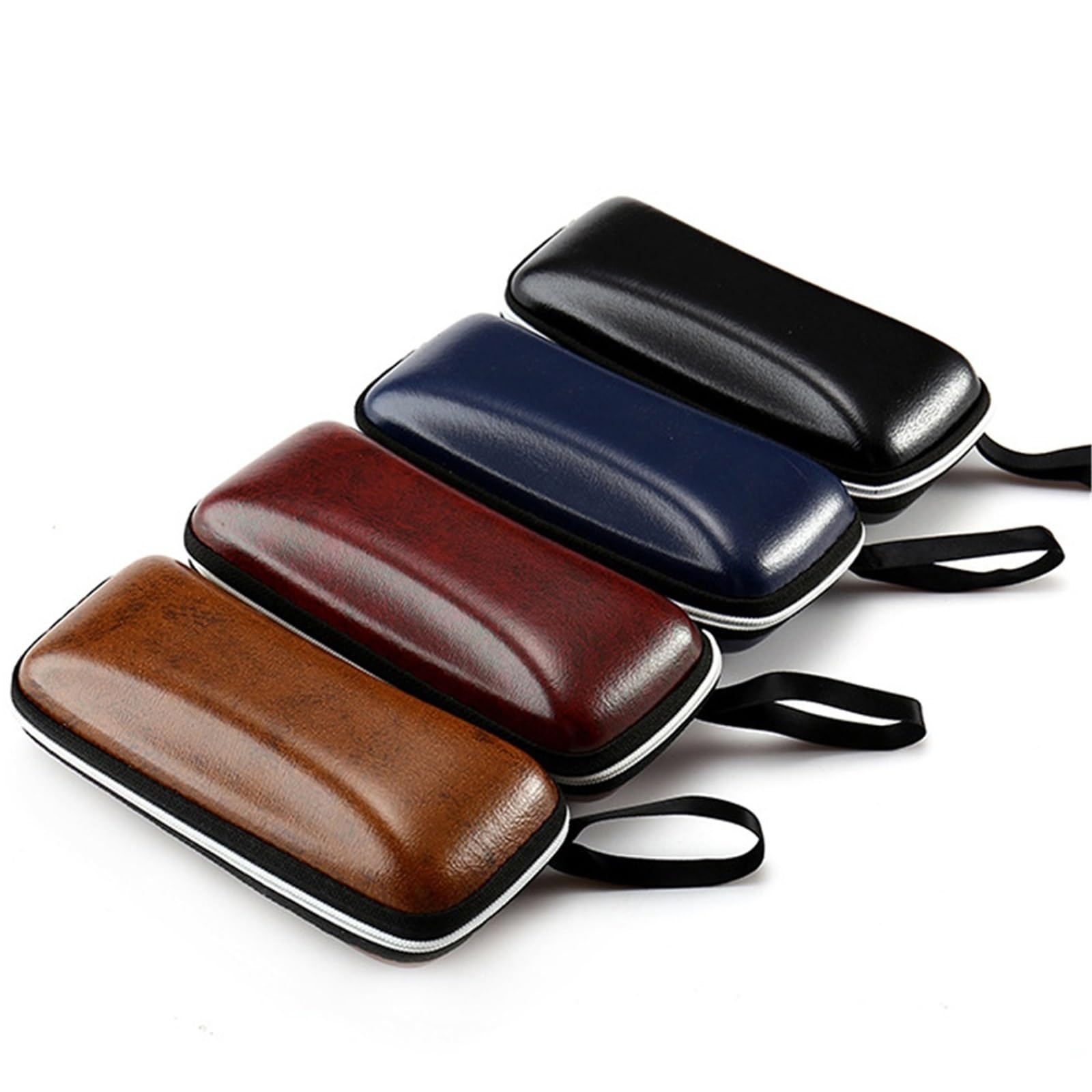 Estuches para Gafas, Estuche for Gafas de Sol Hombre, Piel sintética Negra, con Cremallera, Impermeable, for Guardar y graduadas(Brown)