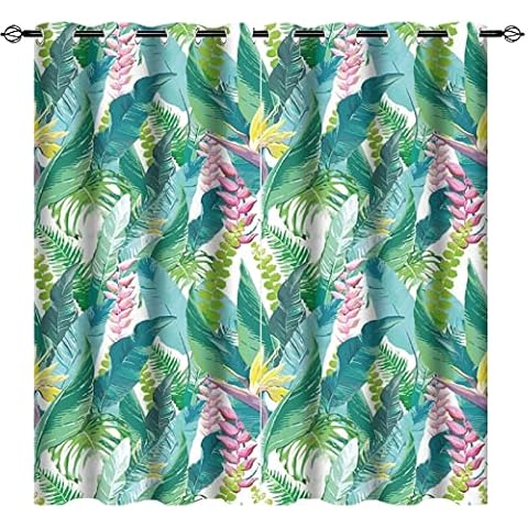 Exotic Island With Lilac Flowers Outdoor Curtains Room Darkening Blackout Thermal Insulated Grommet Curtain Panels For Bedroom 42x63 inch Cover