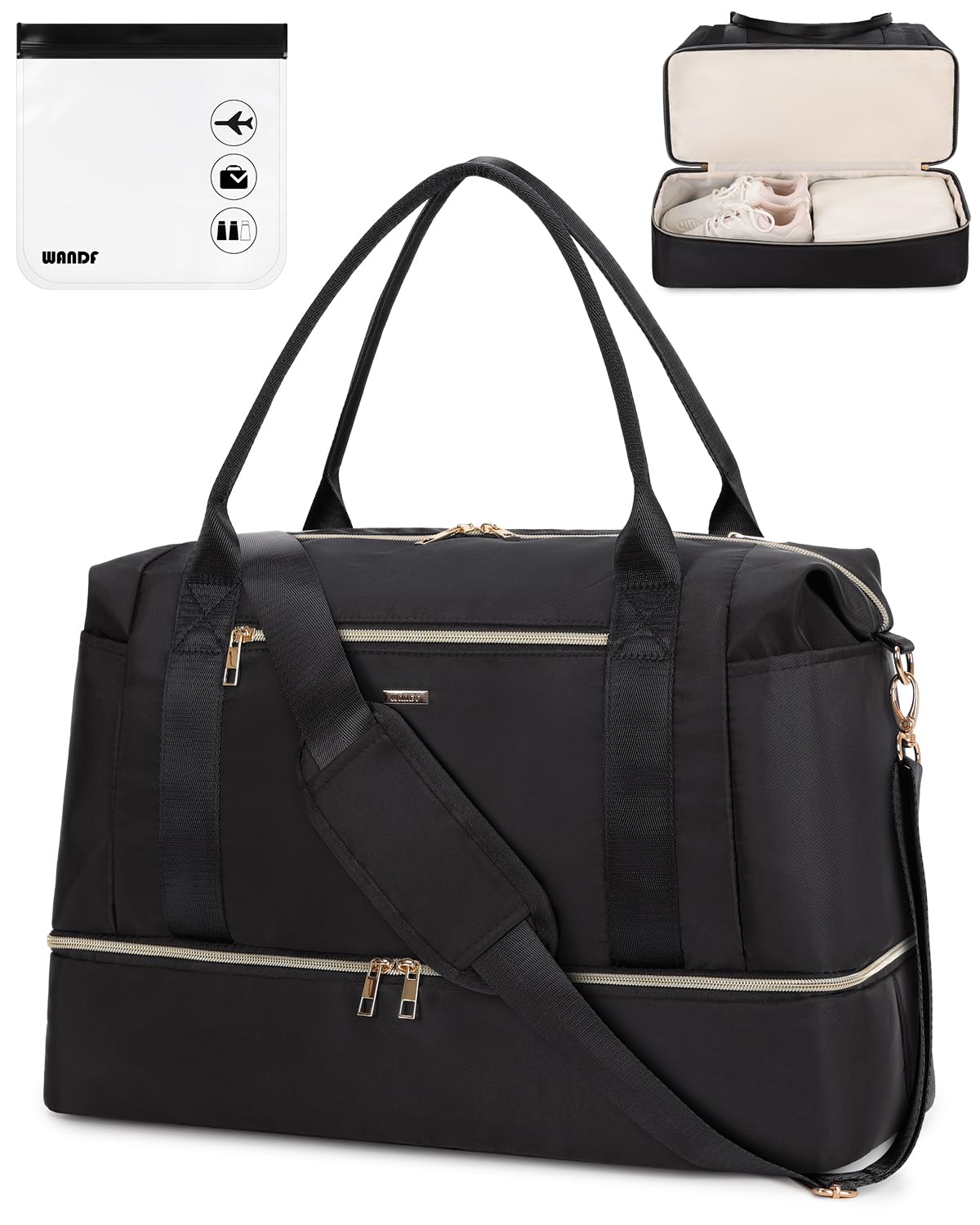 WANDF For Spirit Airlines Personal Item Bag 18x14x8 Underseat with Wet Pocket Shoe Compartment Tsa Approved Toiletry Bag