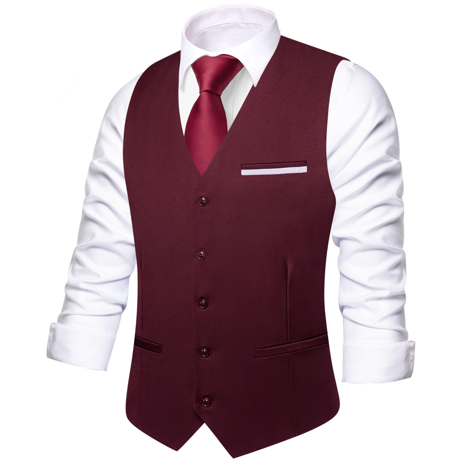 Hi-Tie Men's Formal Suit Vest Solid Fit Vest for Men 3 Pockets V Neck Waistcoat Business Wedding Casual