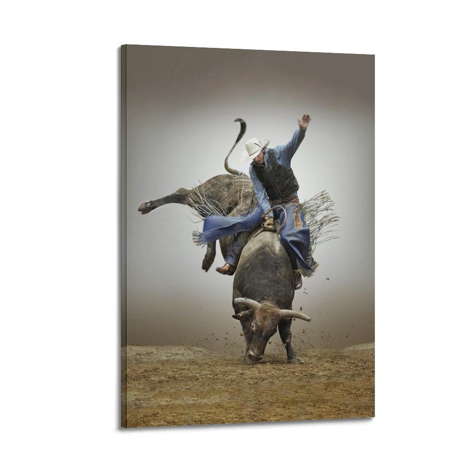 XKUGA Bull Riding Rodeo Poster Raging Bull Bullfighter Modern Decorative Canvas Prints - Ideal Wall Art for Family, Man Cave, Game Room, Boys & Girls Bedroom 24x36inch(60x90cm)