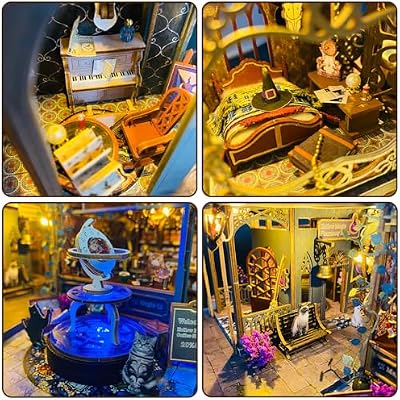Mostop DIY Miniature House Kit: 3D Wooden Puzzle for Adults Miniature Kit, Magic Castle Tiny Model Dollhouse Kit with LED Light, Mini House Building for Adults & Teens, Creative Crafts for Women