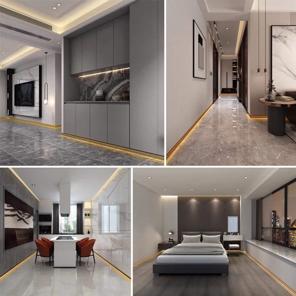 39.3"/3.3ft Led Aluminum Skirting Board, Baseboard Light Molding Trim LED Strip Light Aluminum Channel Profile with Milky Cover for Living Room Office Kitchen Home Decor (6, H 80mm)