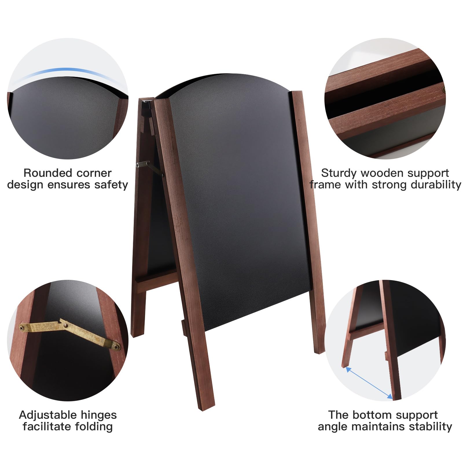 Pizarra plegable de doble cara, letrero portátil independiente con soporte, pizarra publicitaria reversible para cafetería, restaurante, tienda, eventos, uso interior y exterior, 45 x 41 x