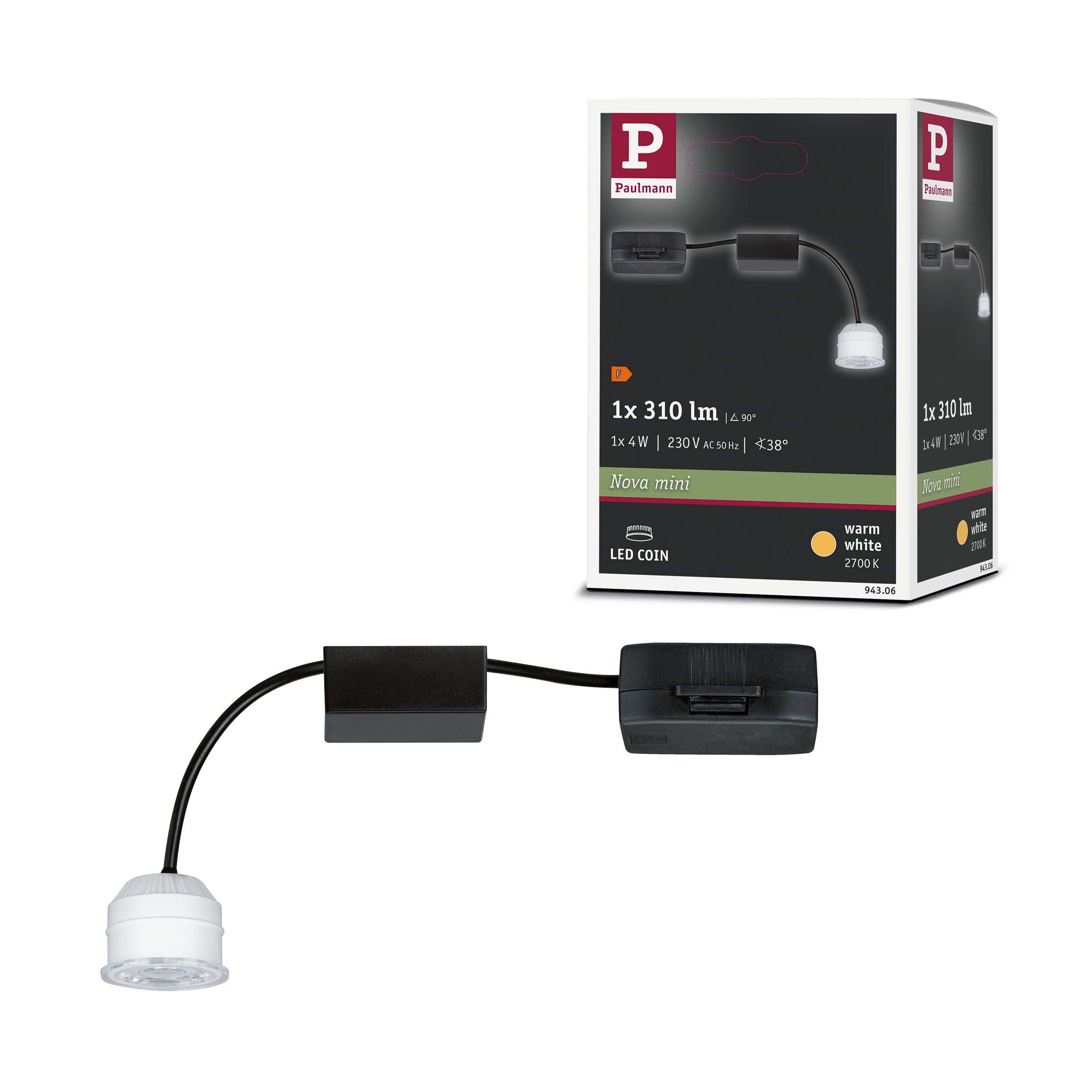 Paulmann 94306 Nova Mini LED Einbauleuchte Coin rund 1x4W Deckeneinbaustrahler Klar Einbaulampe Warmweiß 2700K