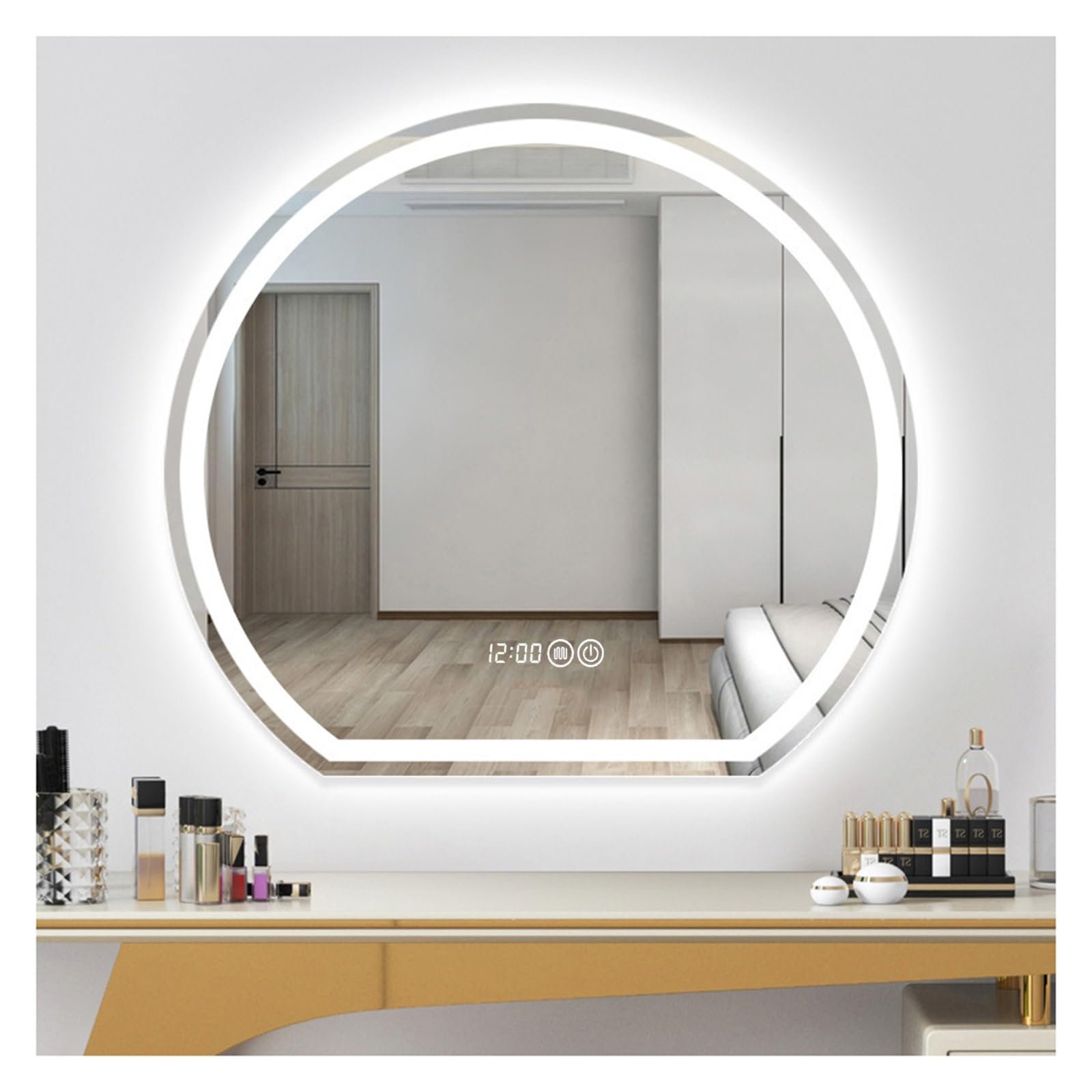FGXHHS LED with Lights，Illuminated Mirror,Illuminated Led Demister Pad，Backlit Mirror(A,H70*W70cm/H27.6*W27.6IN)
