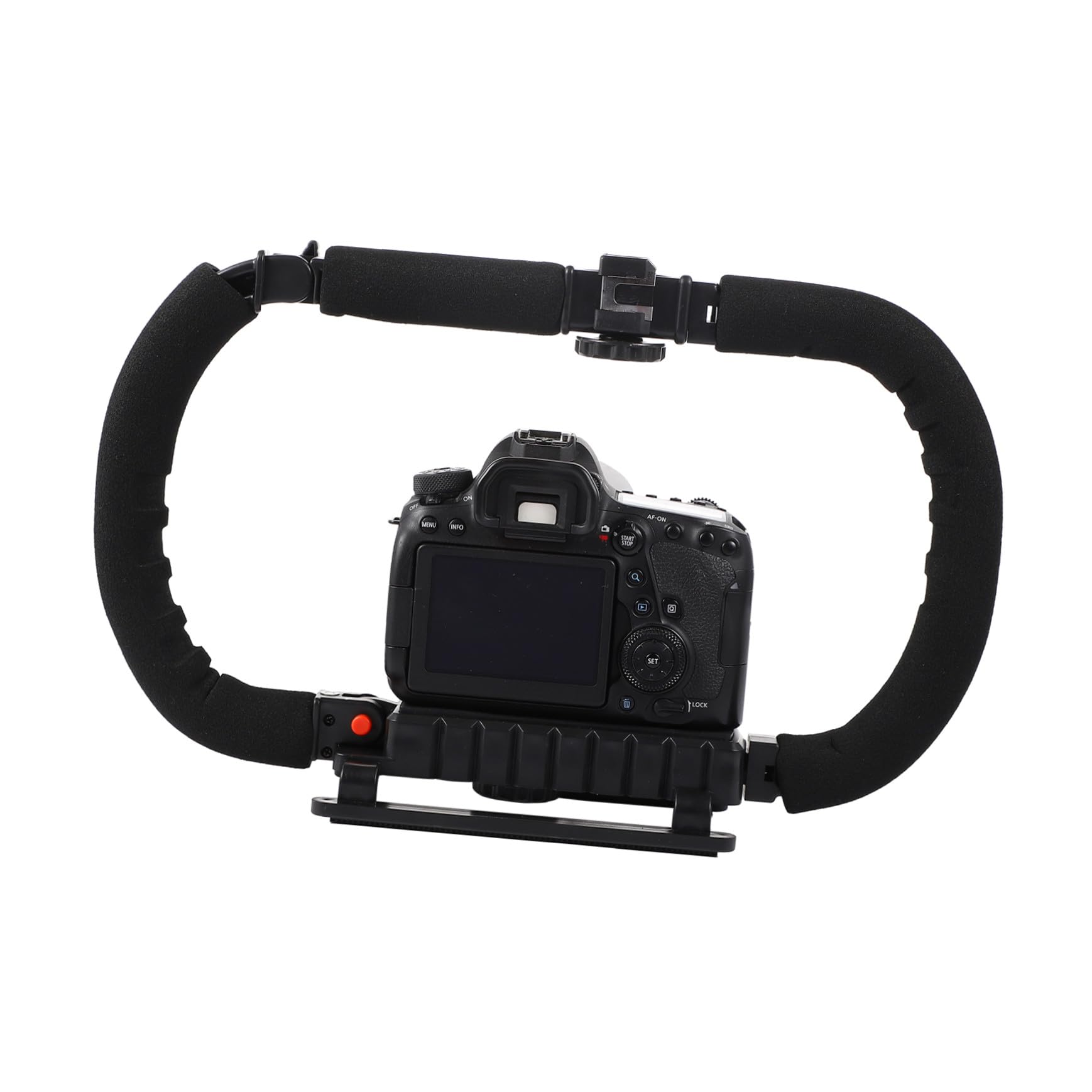 Stabilizzatore Camera Portatile Pieghevole Nero Attacco | Supporto per Smartphone e Reflex, Foro 1/4 Pollice, 3 Hot Shoe per Accessori