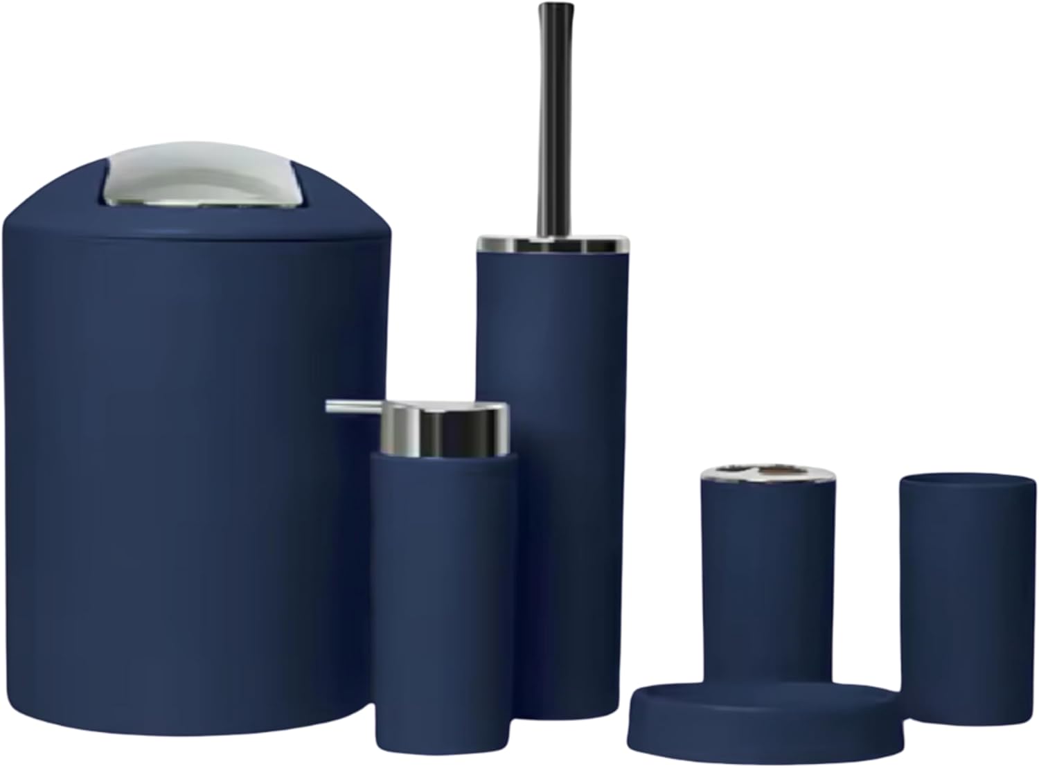 6 Piece Plastic Bathroom Accessory Set - Trash Can, Toilet Brush Holder, Soap Dispenser, Soap Dish, Tumbler and Toothbrush Holder (Blue)
