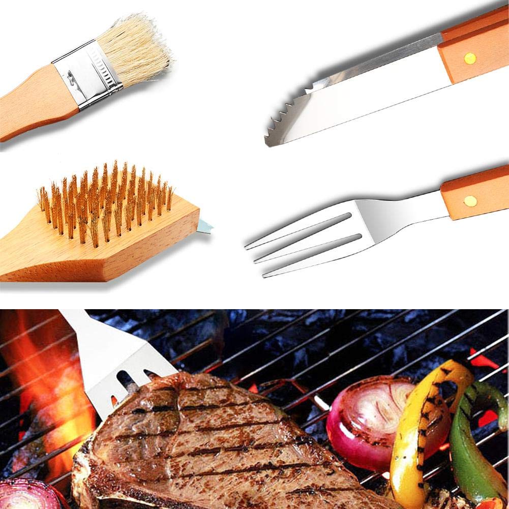 Grillzubehör Set 18-teilig Grillbesteck Edelstahl Grillrost mit Holz-Griff Set mit Tasche hervorragendes Grillwerkzeug für Camping Familie