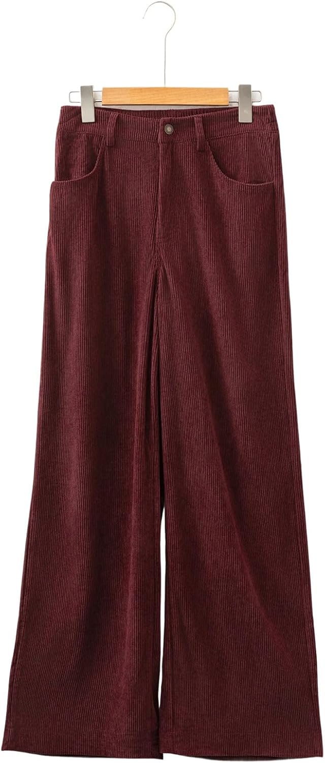 Sidefeel Women's Corduroy Pants Casual High Waisted Baggy Wide Leg Elastic Waist Loose Trousers with Pockets - Image 9