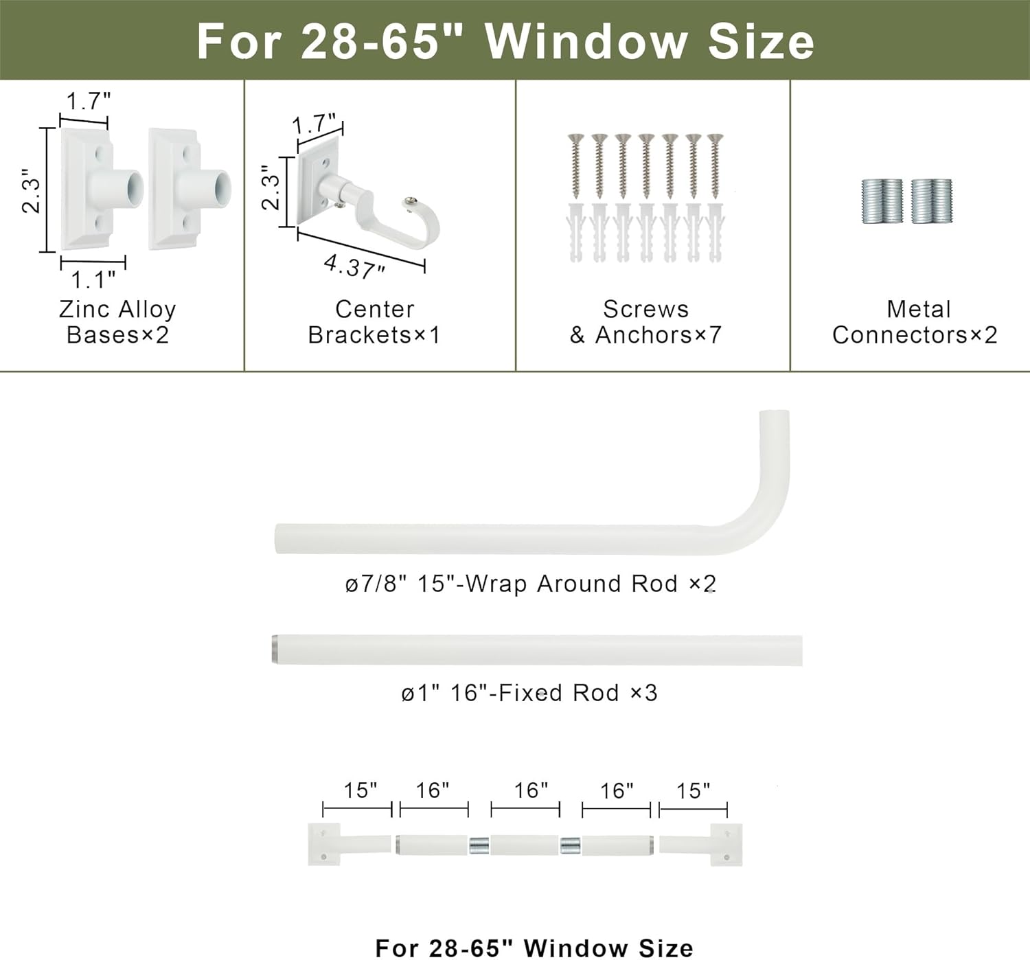 Wrap Around Curtain Rod for 28 to 65 Inches Window, Splicing Structure, 1 Inch Room Darkening Blackout Curved Drapery Rods with Heavy Duty Alloy Bracket, Wall&Ceiling Mounted, Matte White
