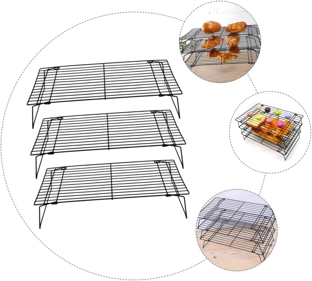 IMIKEYA 3pcs Multi-function Cooling Rack Sturdy Carbon Steel Bread and Cookie Rack for Efficient Baking and Cooling Kitchen Bbq and Outdoor Use