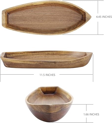 Miniatura 6 de Bandeja de servir Lucky Boat, placa de madera maciza de acacia con forma interesante para servir postres, frutas, aperitivos y adornos de la casa,