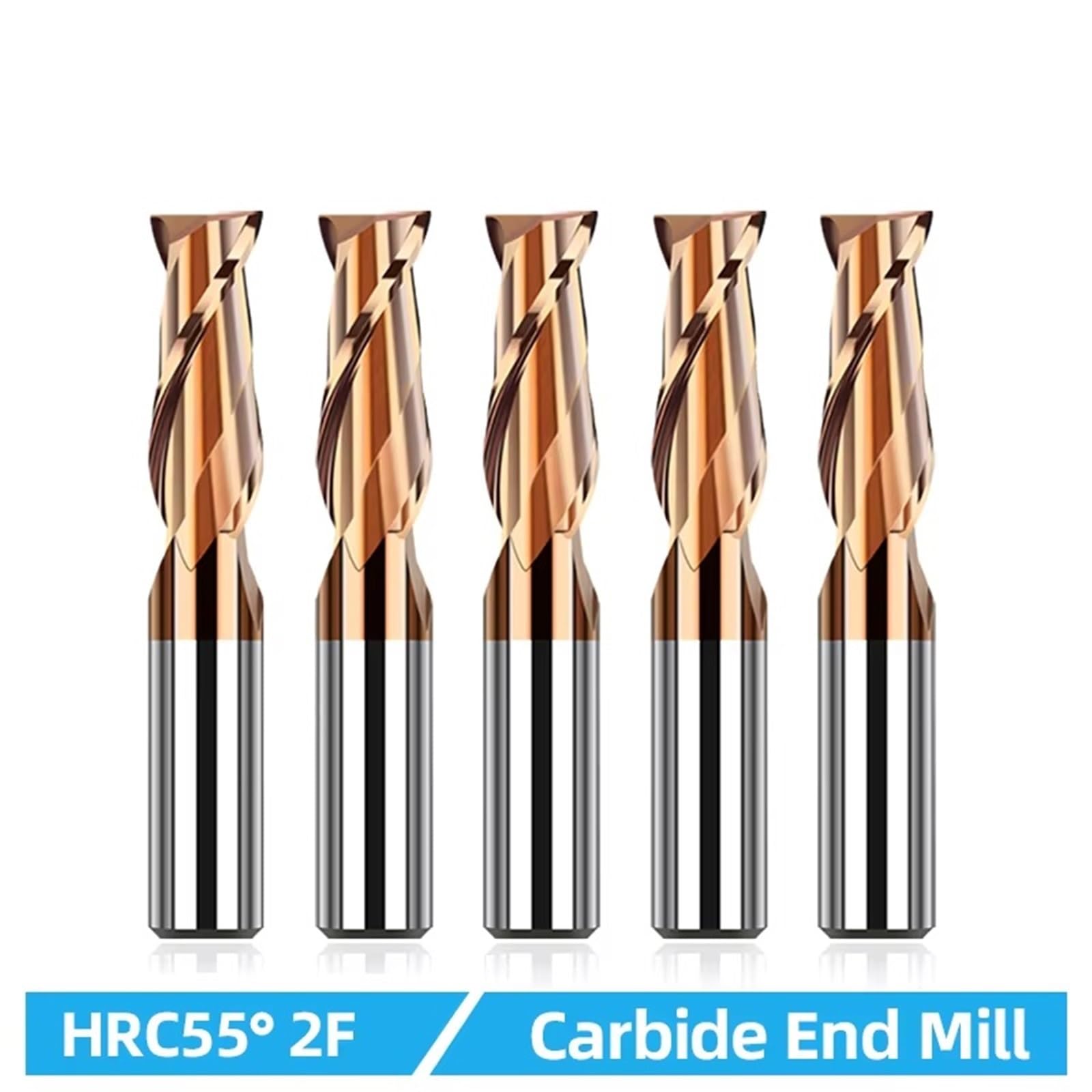 Fresa de carburo HRC55 1, 3, 4, 5, 6, 8, 10 y 12 mm, 2 flautas, herramienta corte, mecanizado CNC, revestimiento, fresas extremo planas(1pc HRC55 2F,D10xD10x100L)