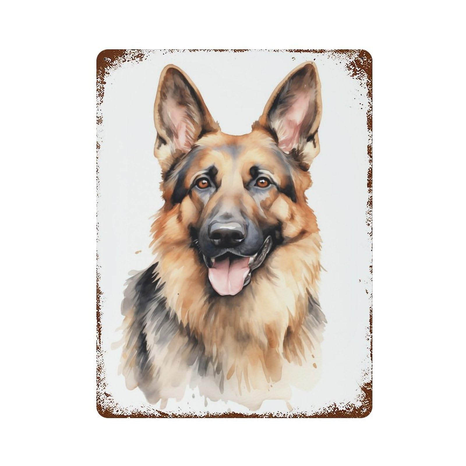 German Shepherd Portrait Rust Effect Tin Sign 15.7"x11.8", Ideal for Farmhouse, Kitchen And Entryway Decor