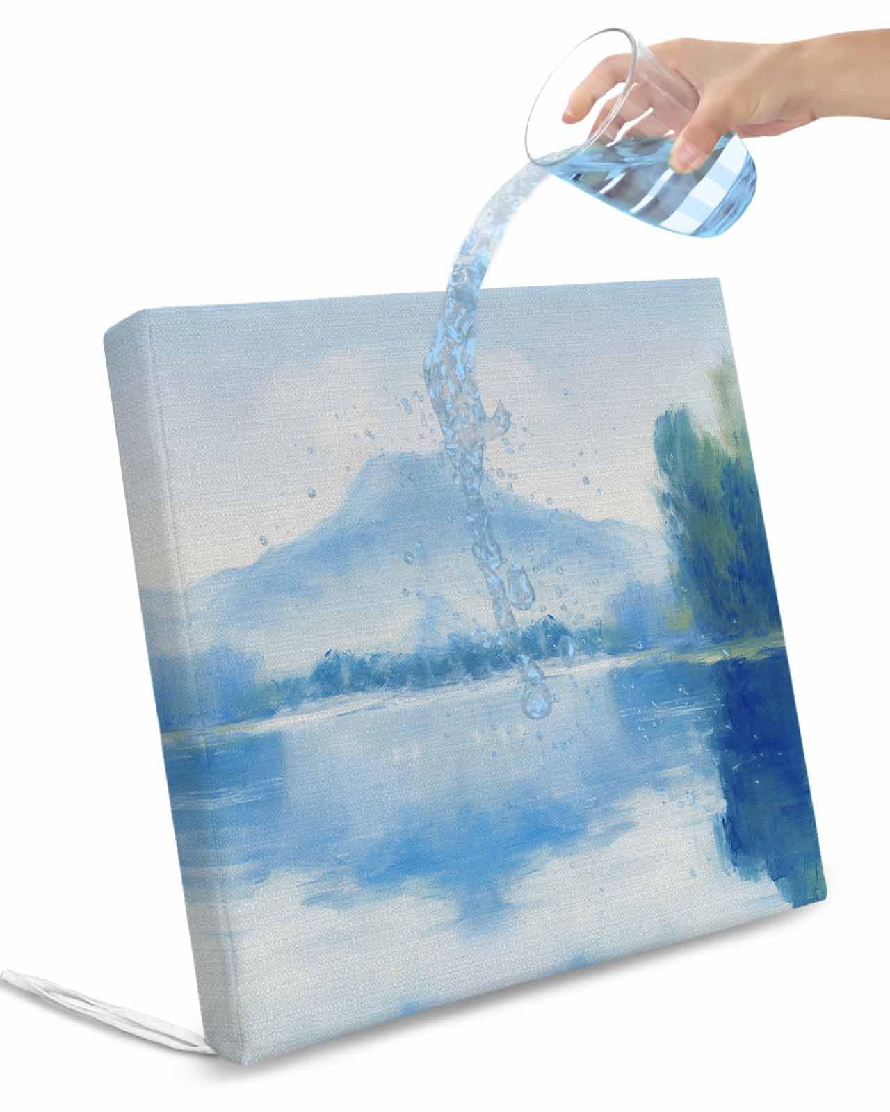 Pinroote Blue Ombre Patio Cushion Covers, Cushion Covers Waterproof Seat Cushion Slipcovers, Watercolor Landscape Abstract Rustic Chair Cushion Cover for Garden Sofa Couch 20