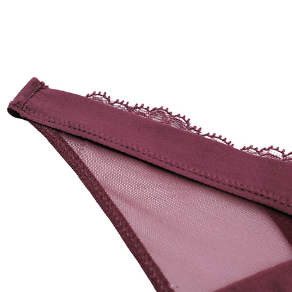 Tanga De Encaje Sexy For Mujer, Bragas Finas De Cintura Media De Encaje Transpirable Vino Tinto (Size : XL)