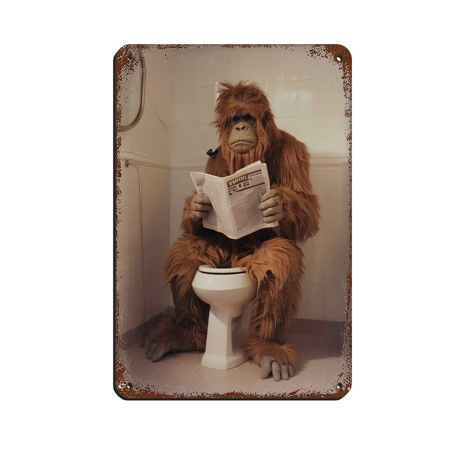 Sasquatch Sitting on The Toilet Reading A Newspaper (3) Tin Sign Vintage Metal Pub Club Cafe Bar Home Wall Art Decoration Poster Retro 8x12inch(20x30cm)